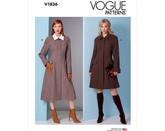 Vogue Schnittmuster V1836 - leicht ausgestellter Mantel - Jacke mit Hemdkragen