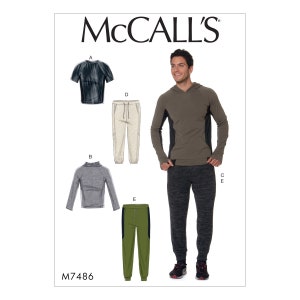 Può includere: Modello di cucito McCall's M7486 per abbigliamento sportivo da uomo. Il modello include una felpa con cappuccio, una maglietta a maniche corte e tre stili di pantaloni da jogging.