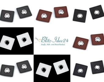 1 pair (2 pieces) of eyelets on faux leather - patches - approx. 30 x 30 mm - 8 mm metal eyelets