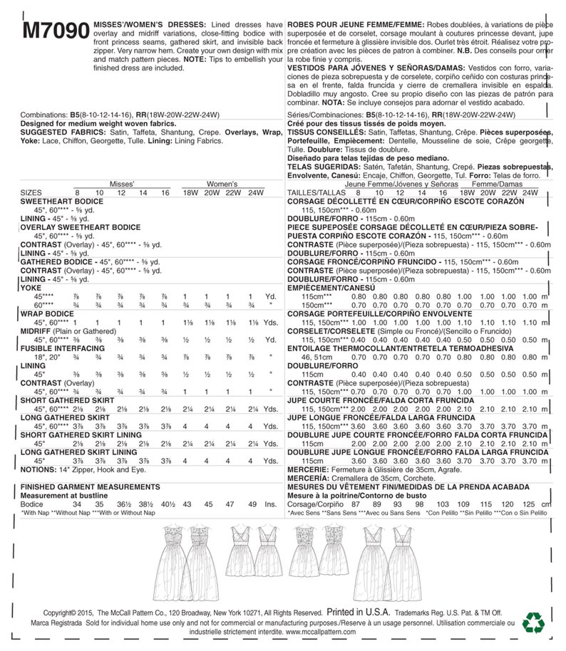 dress McCall/'s sewing pattern M7090 figurative attached skirt