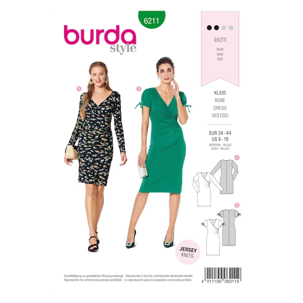 Burda Schnittmuster - Kleid - Kleid in Wickeloptik - eng anliegend - Nr.6211