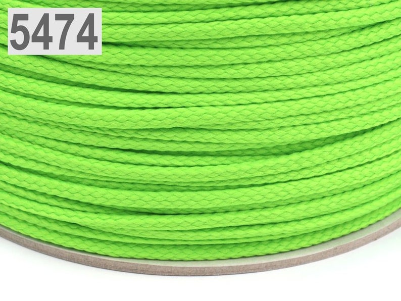 0.47EUR/ 1 m, 3 m polyester cord, for children's fashion, hoodie band, 4 mm, neon green, 5474 image 1