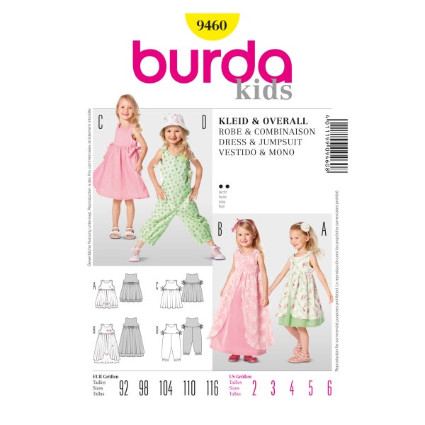 Patron de couture Burda Kids - robe, salopette - 9460