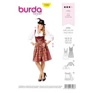 Burda Style sewing pattern, dirndl, skirt, blouse, 7443