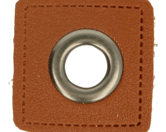 5 pairs (10pcs) eyelets on artificial leather, brown, 35 x 35 mm, metal eyelets