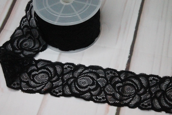 1 m elastic lace border - Stephanoise-Mediac - 55 mm wide - black