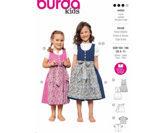 Burda Kids Schnittmuster Nr. 9230 - Dirndl Kombination - Kleid - Bluse - Schürze