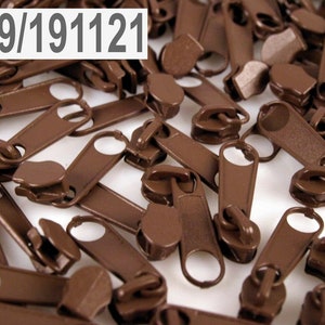 10 x Zipper, für Endlosreißverschluss, 3mm, schoko