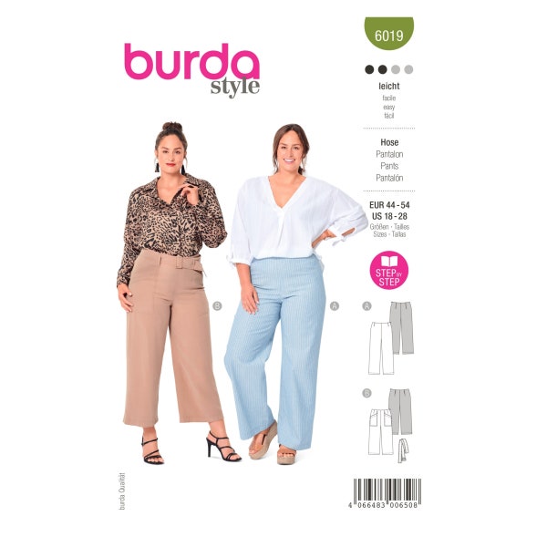 Burda Style Sewing Pattern No. 6019 - pants - long or uncuffed - straight leg