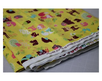 Reststück - Patchworkstoff - Baumwolle Waldtiere -  1,70 m x 112 cm - gelb