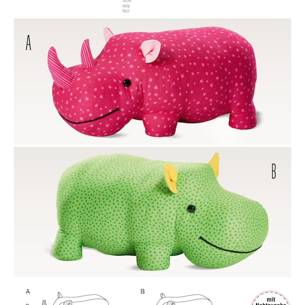 Burda Style Cut Pattern-Cuddly Toy-Rhino & Hippo-# 6560