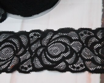 1 m elastic lace border - Stephanoise-Mediac - 55 mm wide - black