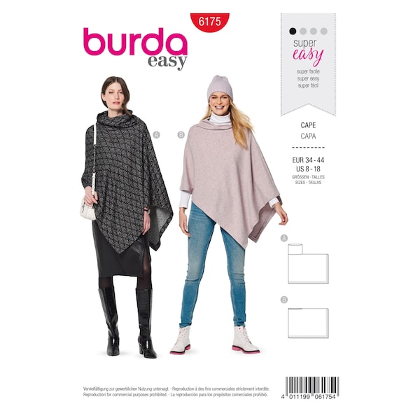 Burda Style Sewing Pattern - Poncho, Cape - Practical Ponchos - No.6175