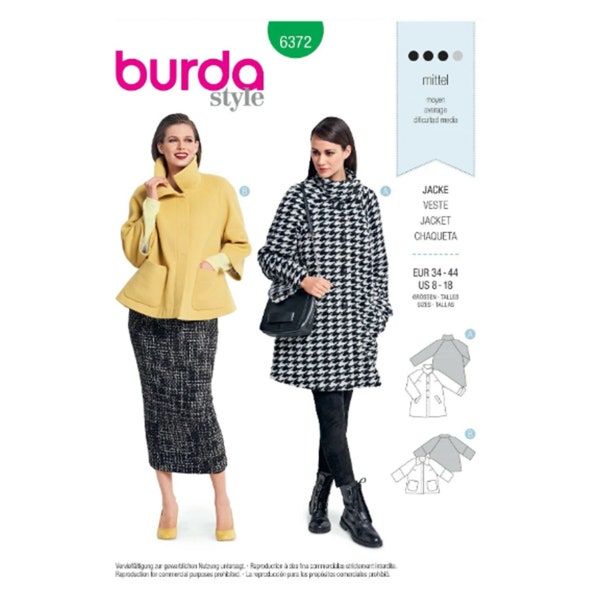 Burda Style Schnittmuster - Jacken - Raglanärmel & A-Linie - Nr. 6372