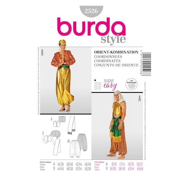 Patron de couture style Burda - Costume -Orient - Elle & Lui - No.2526