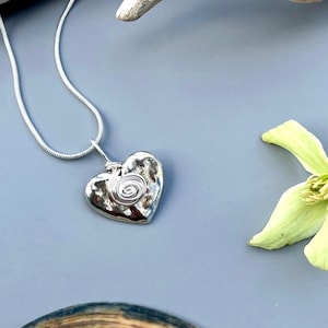 Heart Pendant Necklace: Upcycled Silver Tone Button Wirework Jewelry
