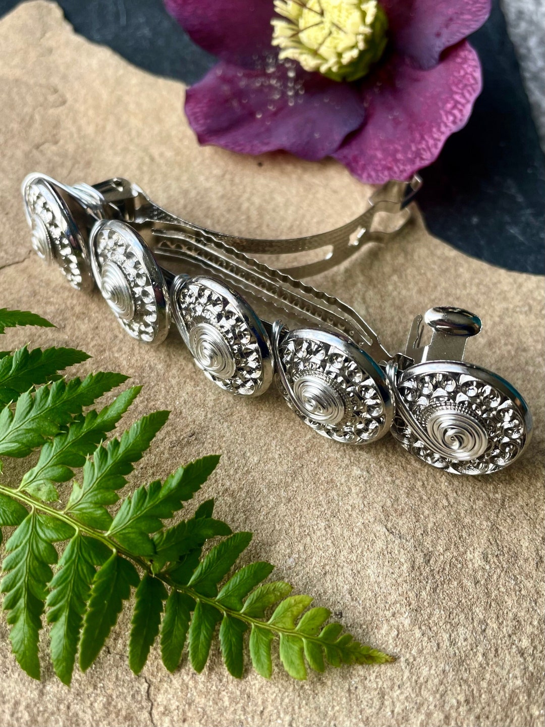 Button French Barrette Hair Slide Clip Large 80mm Antique Silver Colour