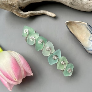 Horquilla para el cabello con auténtico cristal marino: pasador de alambre plateado, accesorio de tesoro de playa.