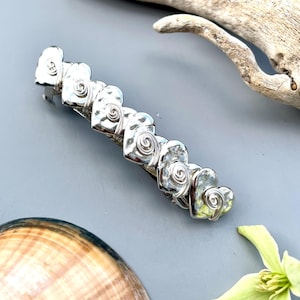 Silver Heart Button Barrette: Swirl Wirework Large Hair Clip 8cm