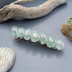 Genuine Sea Glass Hair Clip: Seafoam Aqua Green Blue Silver Wirework Barrette, Beachcomber Treasure Accessory