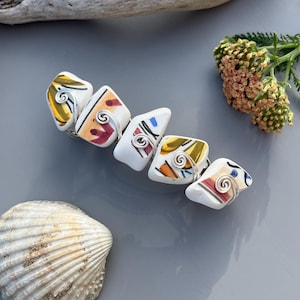 Handcrafted Sea Pottery Hair Clip: Mediterranean Beach Treasure with Silver Wirework Spirals (8cm Barrette)