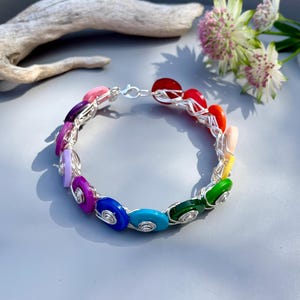 Silver Wire Wrapped Button Bangle - Red Orange Yellow Green Turquoise Blue Purple