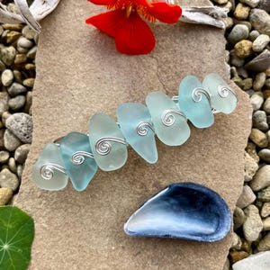 Genuine Sea Glass Hair Clip: Upcycled Beach Glass Barrette - Seafoam Aqua Cornflower