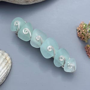 Genuine Sea Glass Hair Clip: Seafoam Aqua Green Blue Silver Wirework Barrette, Beachcomber Treasure Accessory