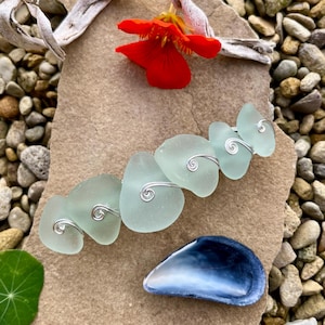 Genuine Sea Glass Hair Clip: Upcycled Silver Barrette - Aqua, Green, Cobalt