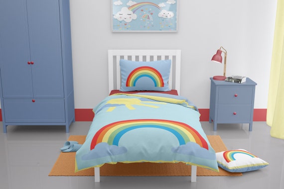 Rainbow Duvet Set Toddler Bedding With Rainbows Single Etsy