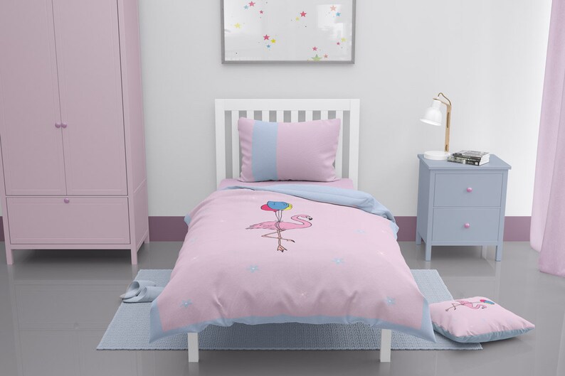 Flamingo Print Toddler Duvet Cover Pink Duvet With Flamingo Etsy