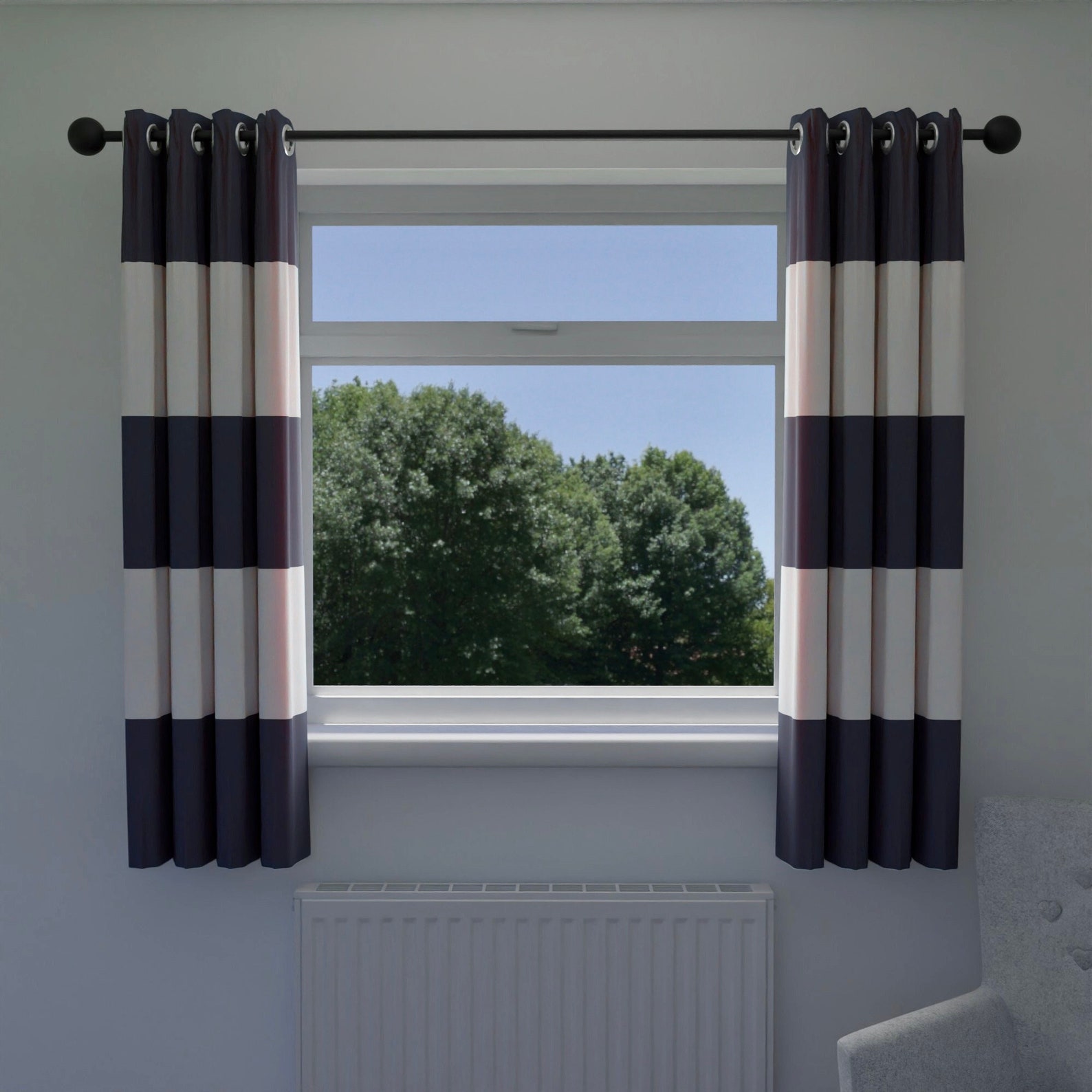 Navy and White Wide Striped Curtains. Nursery Blackout Etsy UK