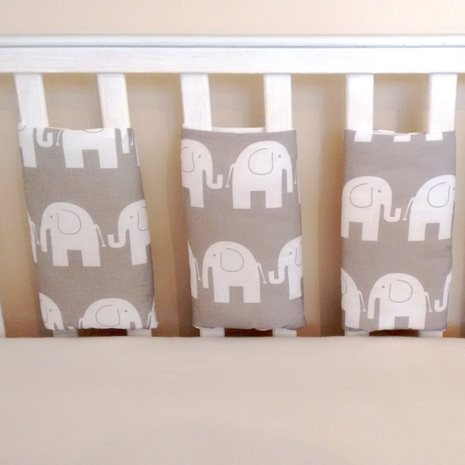 Grey and white elephant cot bar bumpers Etsy