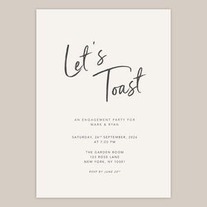 Modern Engagement Party Invitation, Editable Minimal Invite, Black Script Party Invite, Let’s Toast Template, Editable Online