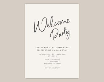 Editable Welcome Party Invitation Template, Modern Wedding Welcome Party Invite, Minimalist Script Invite, Editable Online