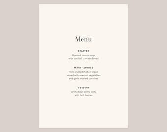 Minimalist Wedding Menu Template, Editable Reception Menu Card, Modern Elegant Dinner Menu, Simple Wedding Menu, Corjl Template