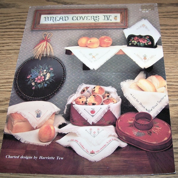 1986 Harriette Tew, Hutspot House, BREAD COVERS IV Cross Stitch Pattern Leaflet #35