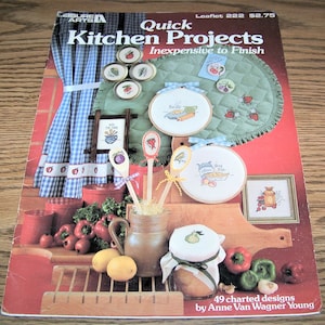 1982 Leisure Arts, Anne Van Wagner Young Quick KITCHEN PROJECTS Cross Stitch Pattern Leaflet 222 - Fruit, Vegetables & More