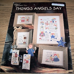 1997 Carol Emmer Designs THINGS ANGELS SAY Cross Stitch Pattern Leaflet Book 209