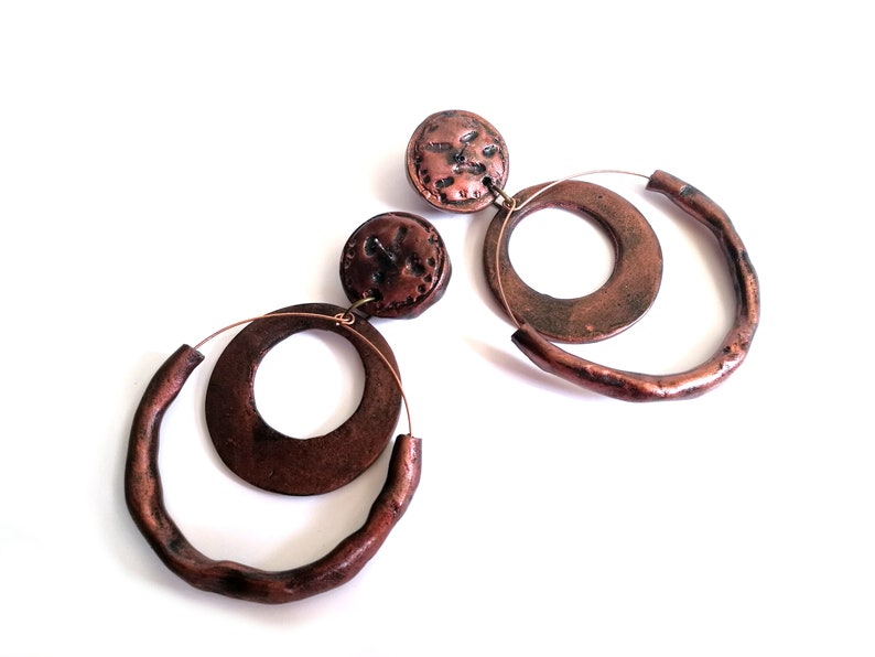 polymer clay jewelry Double hoop earrings extra large hoop earrings rustic large african earrings for women