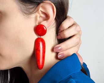 Brincos grandes suspensos para mulheres, brincos vermelhos grandes, joias leves e grossas de argila de polímero
