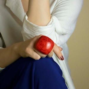 Bold red statement ring, big chunky rings for women, contemporary polymer clay jewelry, large square cocktail ring