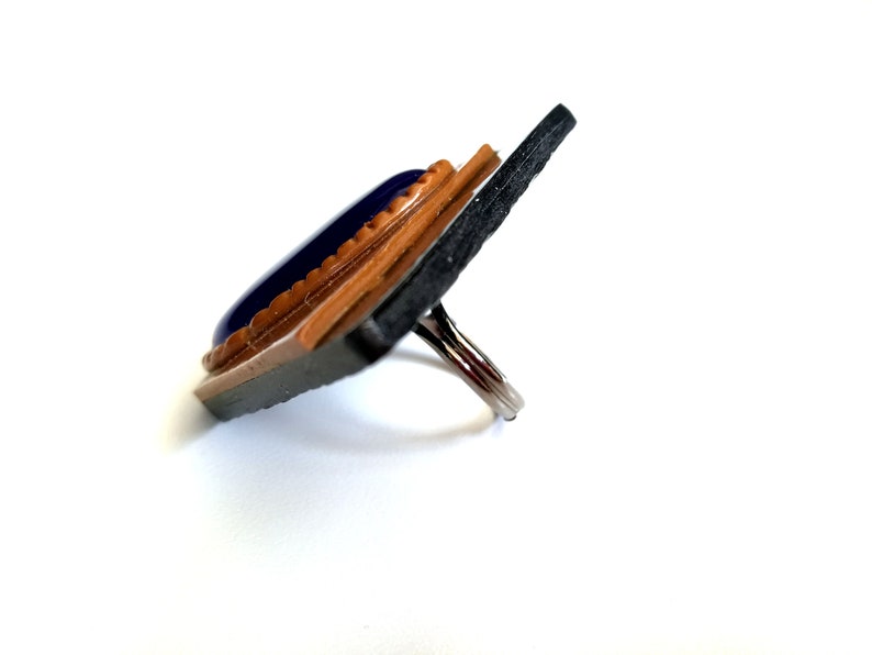 oversize rings for women Bold large statement ring modern geometric polymer clay jewelry big navy blue polymer clay ring