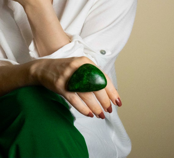 Bold Huge Statement Ring Green Big Rings for Women Oversized