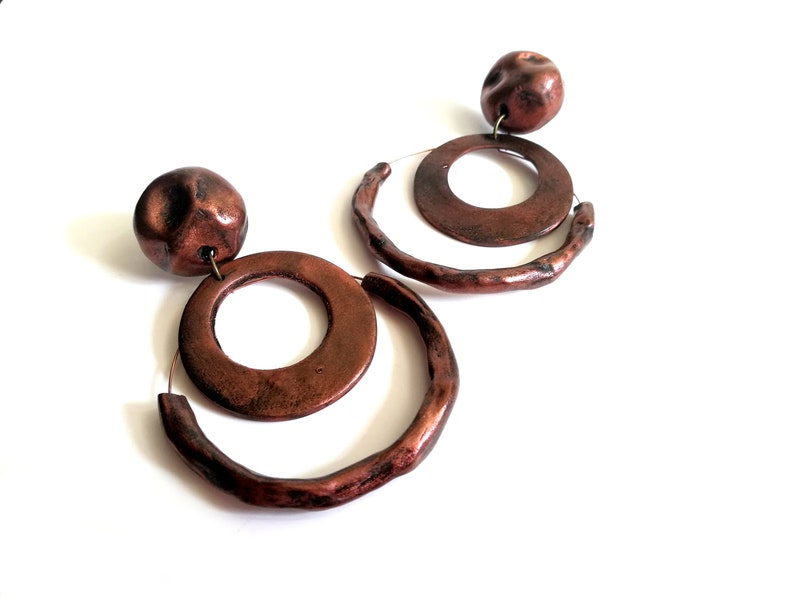 polymer clay jewelry Double hoop earrings extra large hoop earrings rustic large african earrings for women