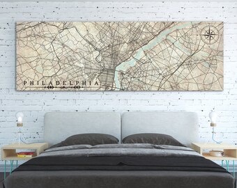 PHILADELPHIA PA Canvas Print Pennsylvania Vintage City map Philadelphia Vintage map Large Horizontal Wall Art Gift poster panoramic antique