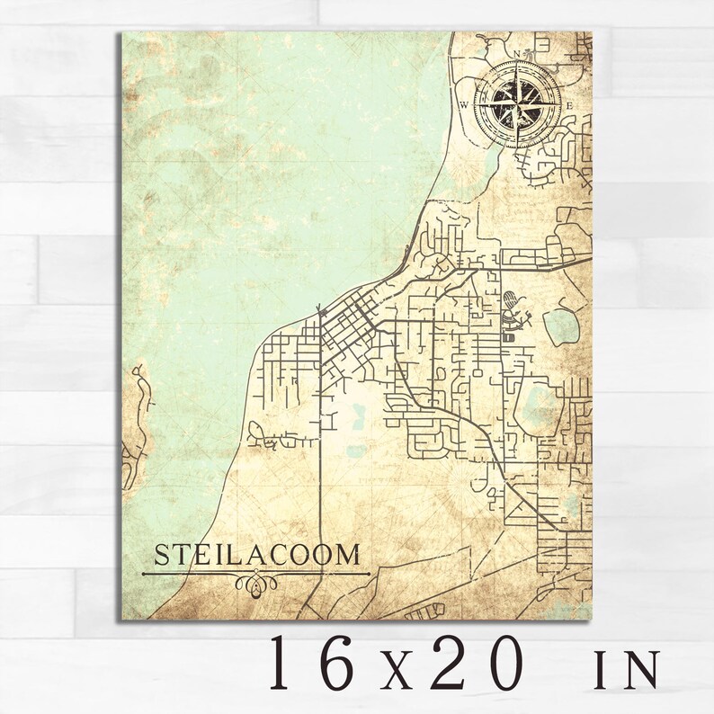 STEILACOOM WA Canvas Print Washington Vintage map Town Plan Etsy