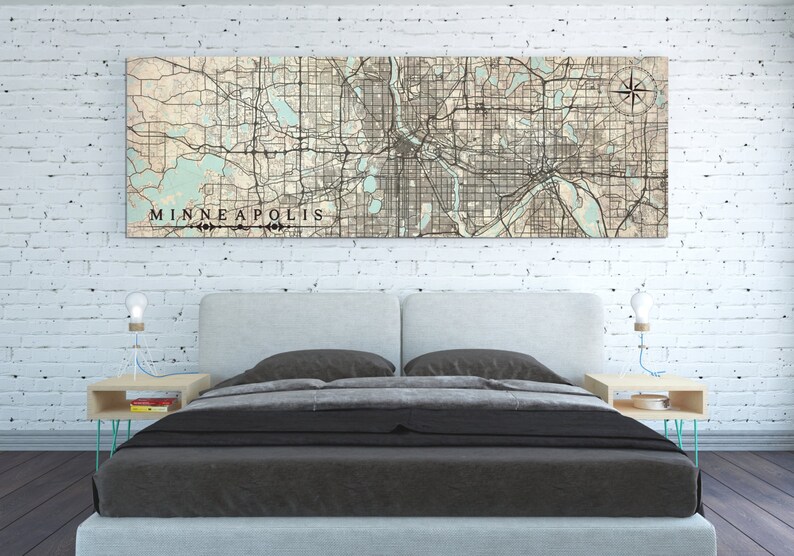 Minneapolis Mn Canvas Print Minnesota Vintage Map Minneapolis Etsy