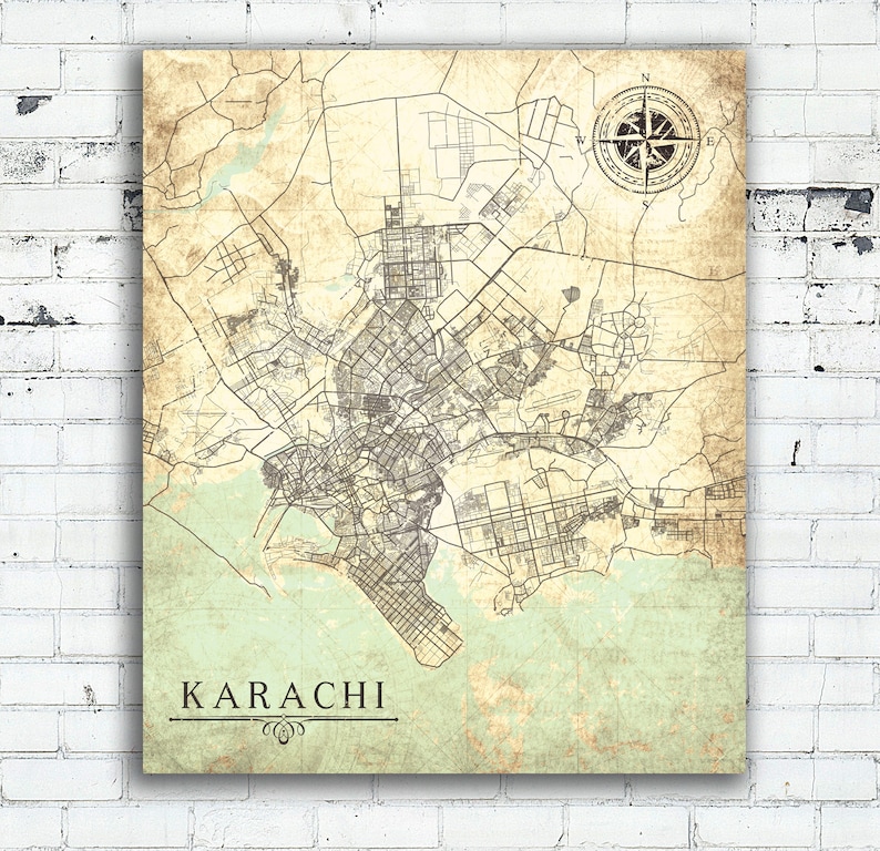 KARACHI Canvas Print Pakistan Vintage map Karachi Sindh wall Etsy