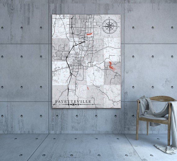 Fayetteville Ar Canvas Print Arkansas Vintage Map Town Plan Etsy